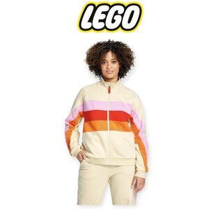 LEGO x Target Womens Track Jacket Medium Pink Red Cream Colorblock Zip Retro Fit